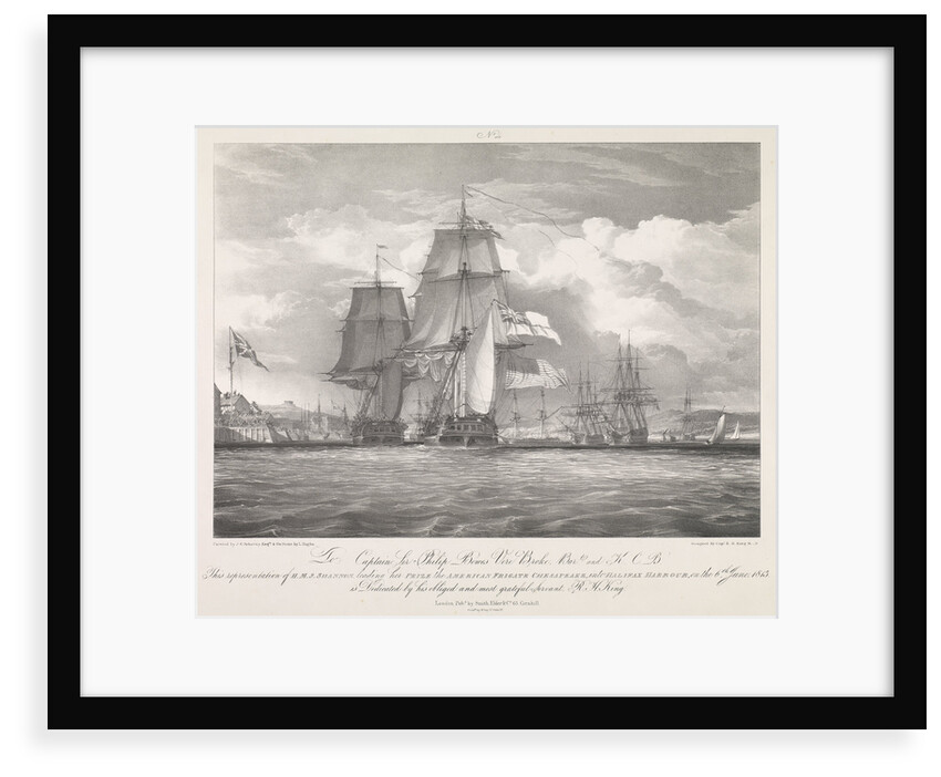 HMS 'Shannon' leading her prize the American frigate 'Chesapeake' (1806) into Halifax harbour, Nova Scotia, on 6 June 1813 by Louis Haghe