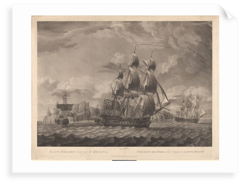 East Indiamen leaving St Helena (possibly Neptune and Ocean) by 