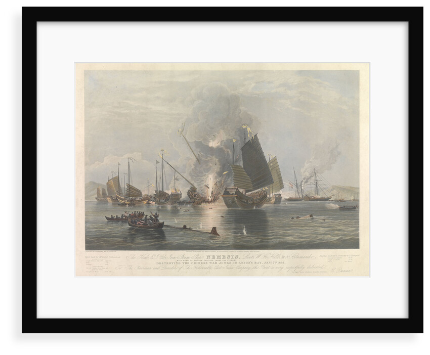 The iron steam ship 'Nemesis' (1840), Lieutenant W. H. Hall, Royal Naval Commander, with boats of 'Sulphur', 'Calliope', 'Larne' and 'Starling', destroying the Chinese War Junks in Anson's Bay, 7 January 1841. by Edward Duncan