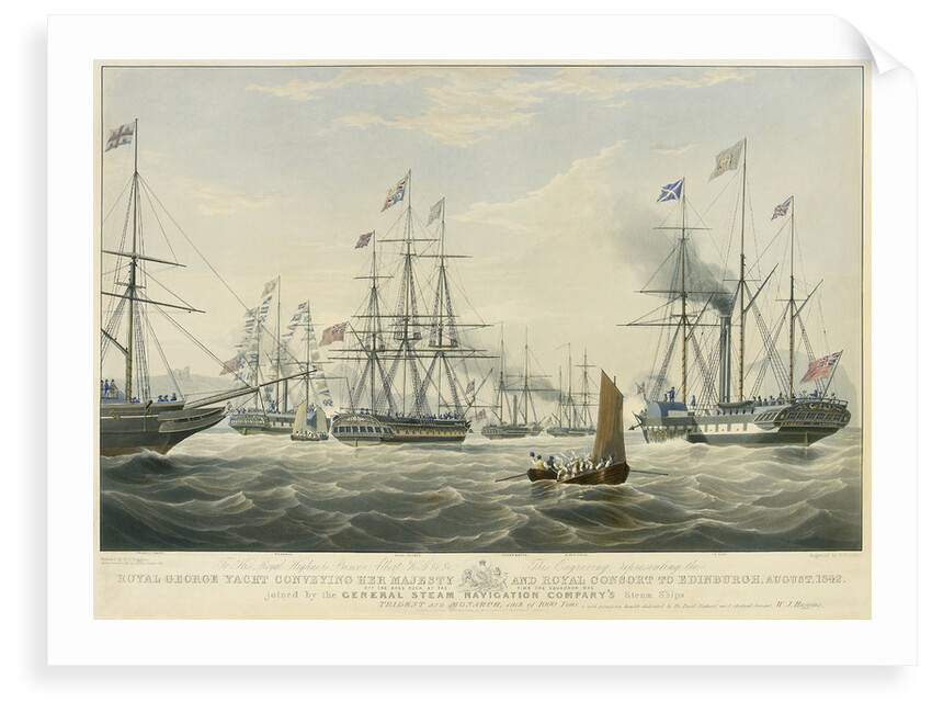 To... Prince Albert... This Engraving representing the Royal George Yacht conveying her Majesty and Royal Consort to Edinburgh, August, 1842 Off the Bass Rock... joined by General Steam Navigation... by William John Huggins