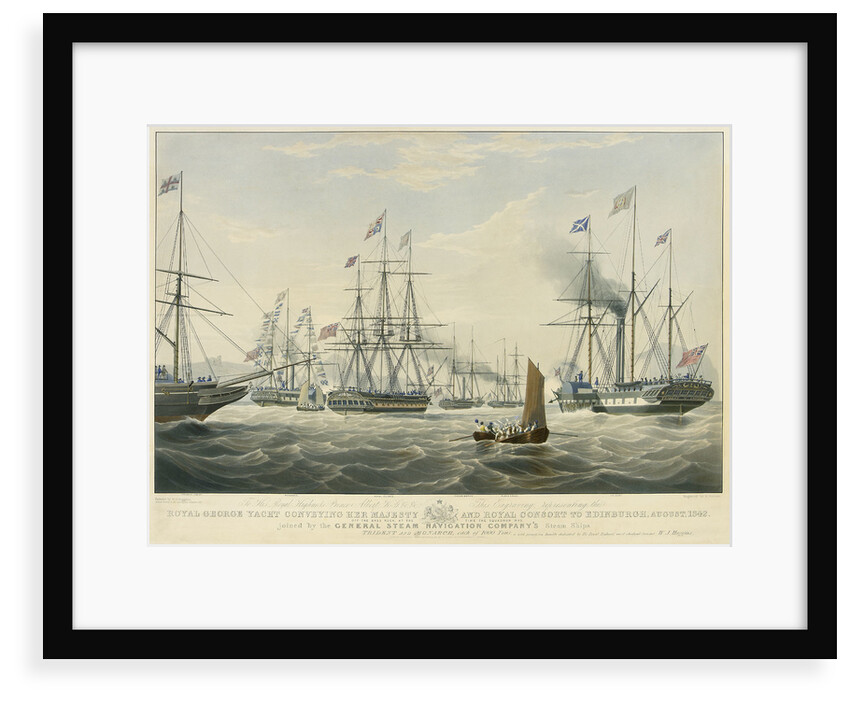To... Prince Albert... This Engraving representing the Royal George Yacht conveying her Majesty and Royal Consort to Edinburgh, August, 1842 Off the Bass Rock... joined by General Steam Navigation... by William John Huggins