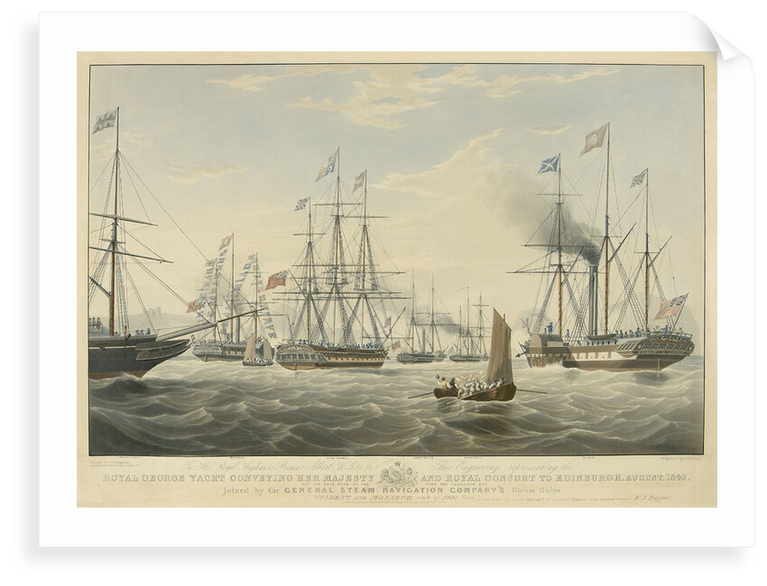 To... Prince Albert... This engraving represents the 'Royal George' Yacht conveying her Majesty and Royal Consort to Edinburgh, August, 1842 Off the Bass Rock... joined by General Steam Navigation... Ships 'Trident' and 'Monarch' by Edward Duncan