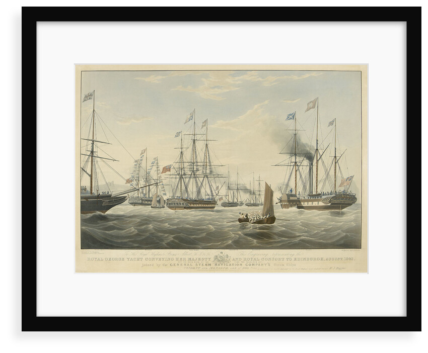 To... Prince Albert... This engraving represents the 'Royal George' Yacht conveying her Majesty and Royal Consort to Edinburgh, August, 1842 Off the Bass Rock... joined by General Steam Navigation... Ships 'Trident' and 'Monarch' by Edward Duncan