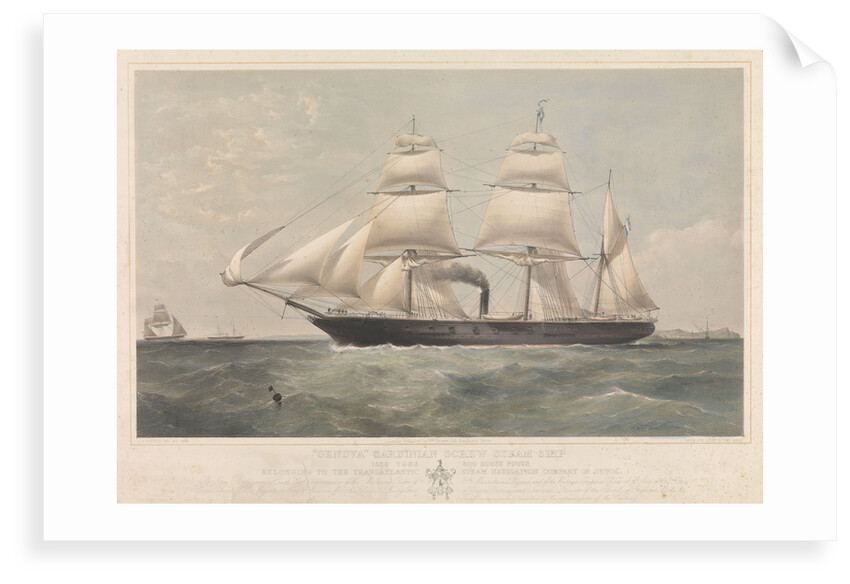 Sardinian screw steamship 'Genova' (It, 1859) belonging to the Transatlantic Steam Navigation Company of Genoa by Thomas Goldsworth Dutton