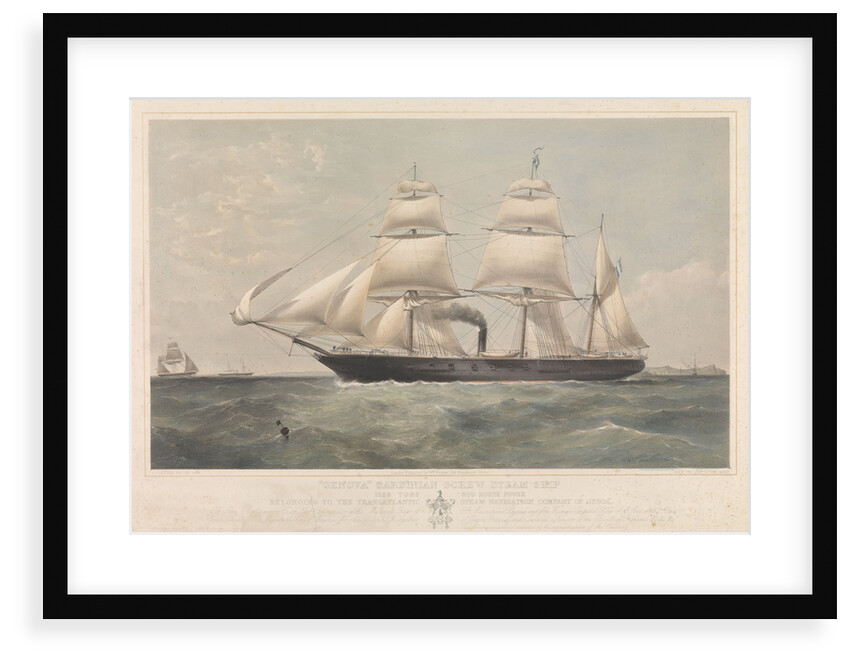 Sardinian screw steamship 'Genova' (It, 1859) belonging to the Transatlantic Steam Navigation Company of Genoa by Thomas Goldsworth Dutton