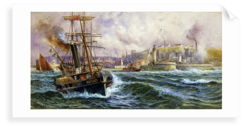 Paddle tug 'Refuge' towing out of Whitehaven Harbour, 1901 by Charles J de Lacey