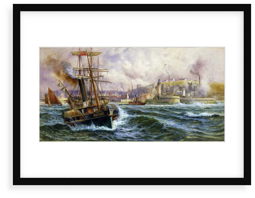 Paddle tug 'Refuge' towing out of Whitehaven Harbour, 1901 by Charles J de Lacey