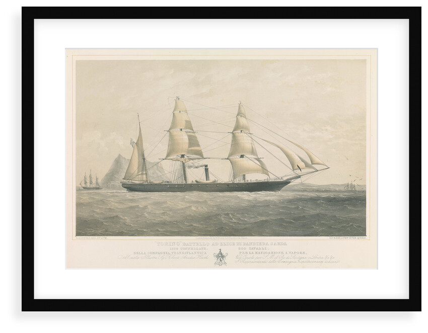 Steamship 'Torino' ad Elice di Bandiera Sarda 1859 Tonnellate 300 Cavalli Della Compagnia Transatlantica per la Navigazione a vapore by Thomas Goldsworth Dutton