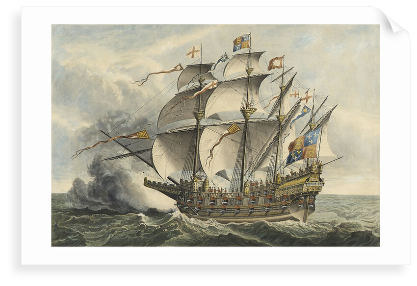 The Great Harry The first ship of War that carried Guns, built at Woolwich in the Reign of Henry VIII, 1514, and accidentally burned 1553... by Hans Holbein