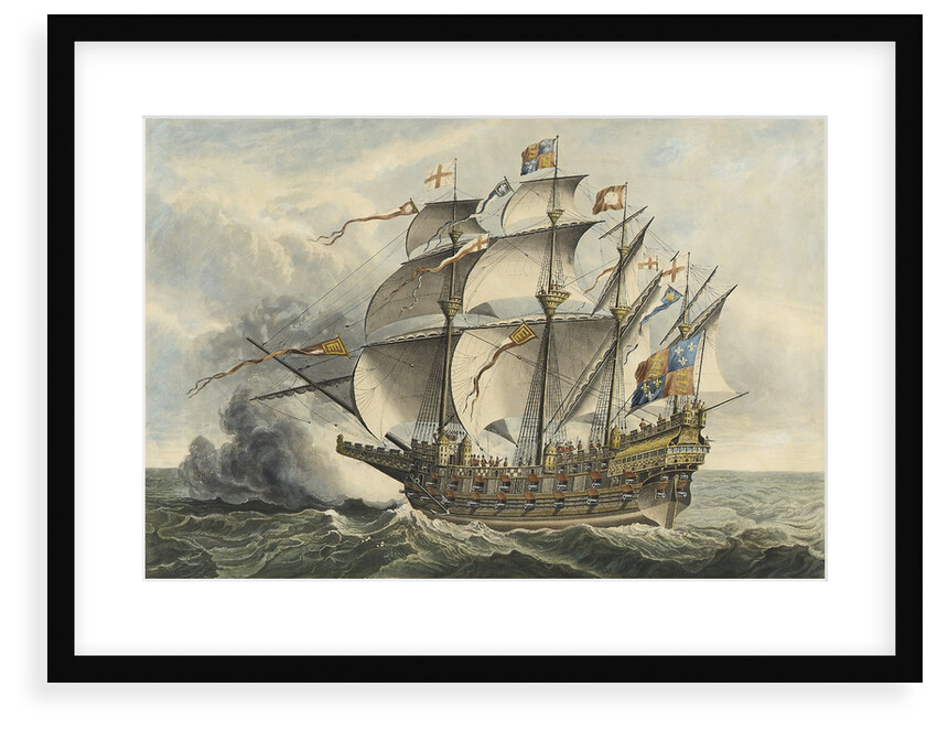 The Great Harry The first ship of War that carried Guns, built at Woolwich in the Reign of Henry VIII, 1514, and accidentally burned 1553... by Hans Holbein