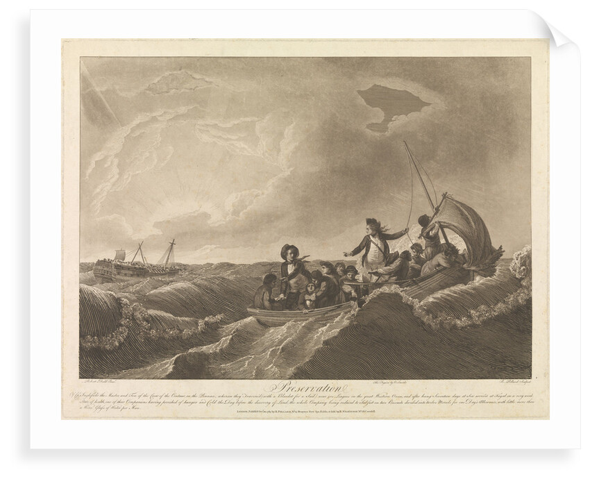 Preservation of Captain Inglefield, the Master, and ten of the crew of the 'Centaur' in the 'Pinnace' on the great Western Ocean, and after seventeen days at sea, arrived at Fayal by Robert Dodd