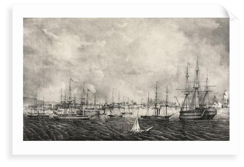 View of the town and harbour of Port Royal in Jamaica (showing the 'Cumberland',  'Highflyer',  etc) by Adolphe Duperley