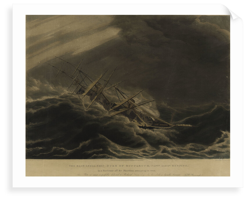 The East India Ship 'Duke of Buccleugh' in a hurricane off the Mauritius by George Philip Reineagle