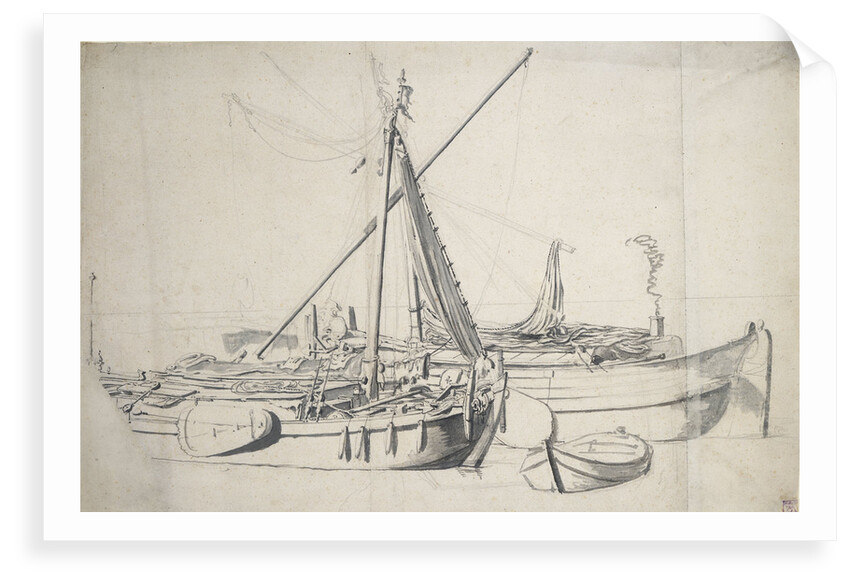 Study of a damlooper and a smalschip lying alongside one another by Willem van de Velde the Elder