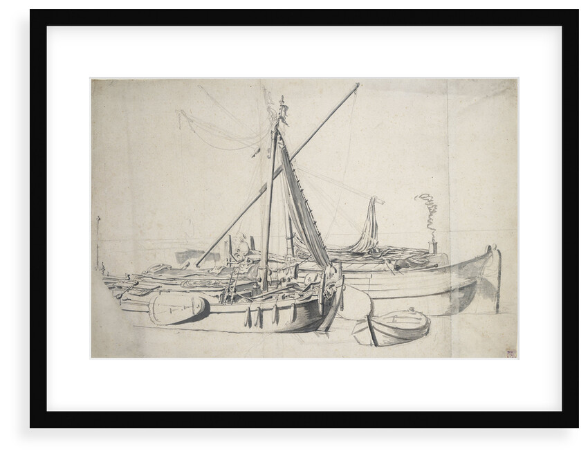 Study of a damlooper and a smalschip lying alongside one another by Willem van de Velde the Elder