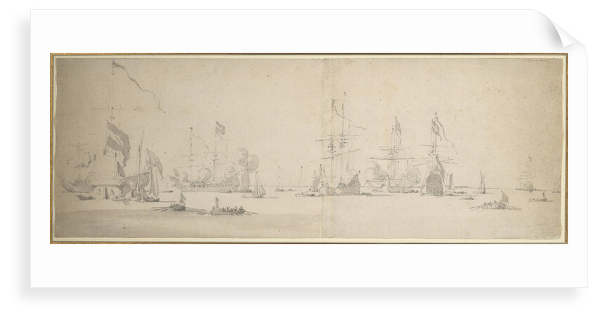 The Dutch fleet at anchor off the coast by Willem van de Velde the Elder