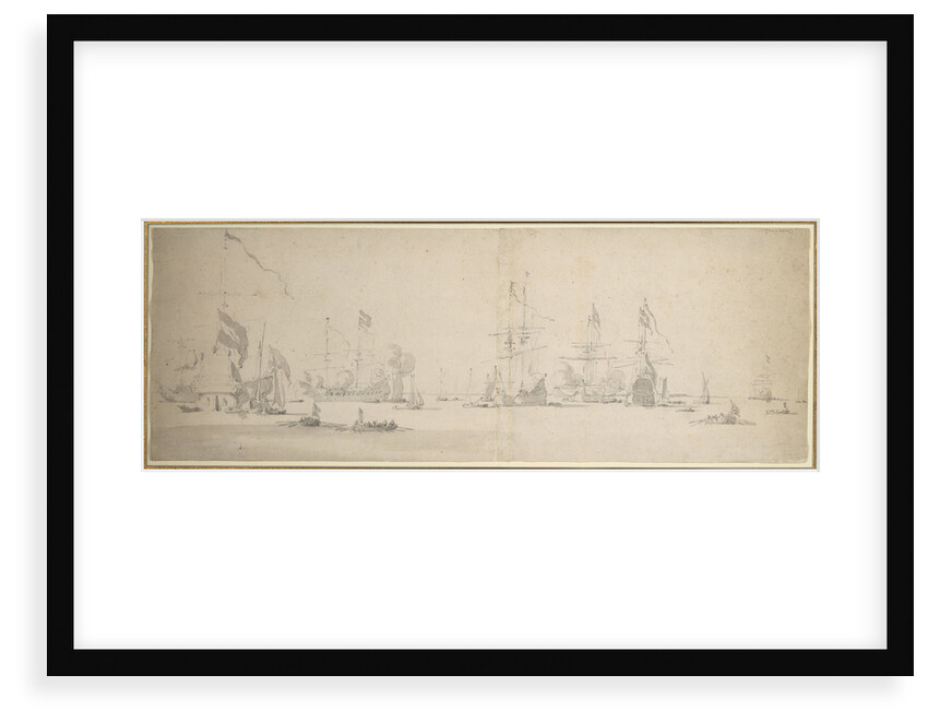 The Dutch fleet at anchor off the coast by Willem van de Velde the Elder
