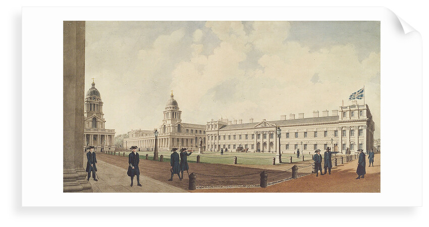 Greenwich Hospital viewed from the north and showing pensioners, 1830 by W. Porden Kay