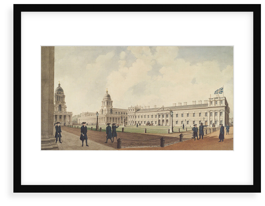 Greenwich Hospital viewed from the north and showing pensioners, 1830 by W. Porden Kay