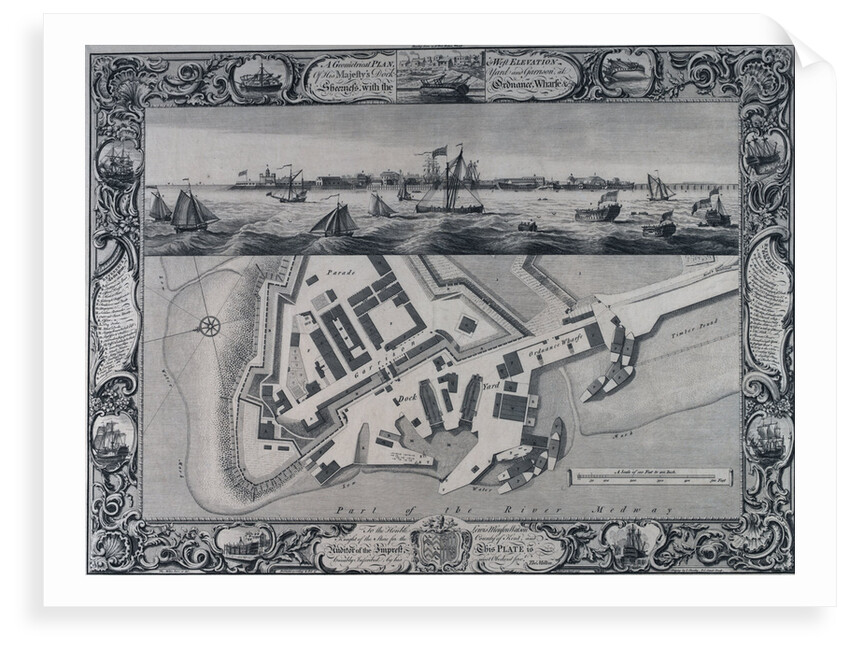 A geometrical plan & west elevation HM dockyard and garrison at Sheerness with the Ordnance Wharf by Thomas Milton