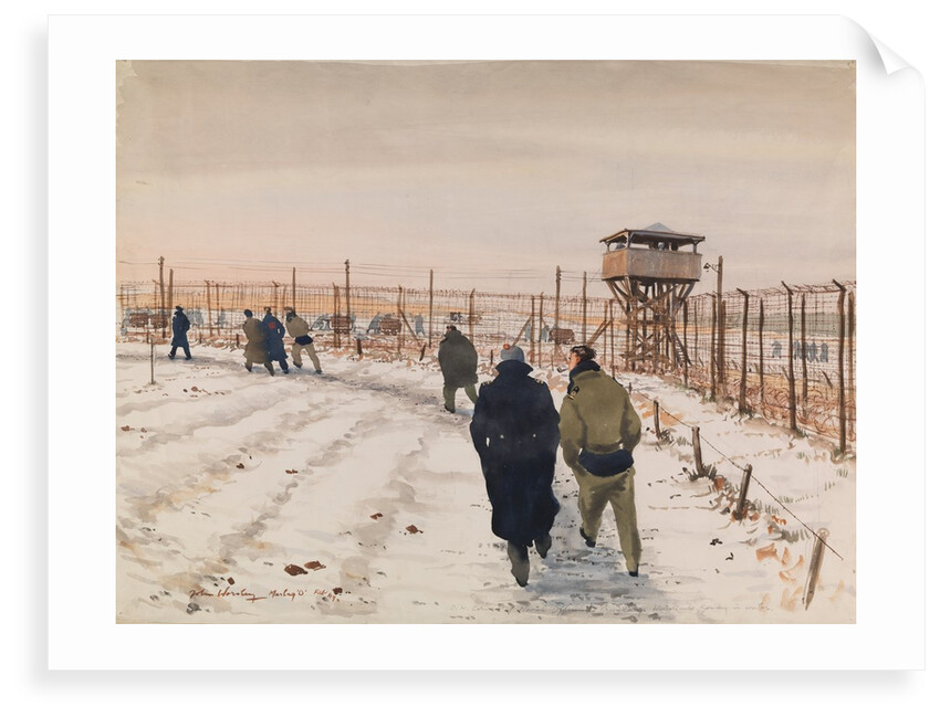 Marlag 'O' Feb '44 S.W. Corner of Naval Officers Prison Camp, Westertincke, Germany, in winter by John Worsley