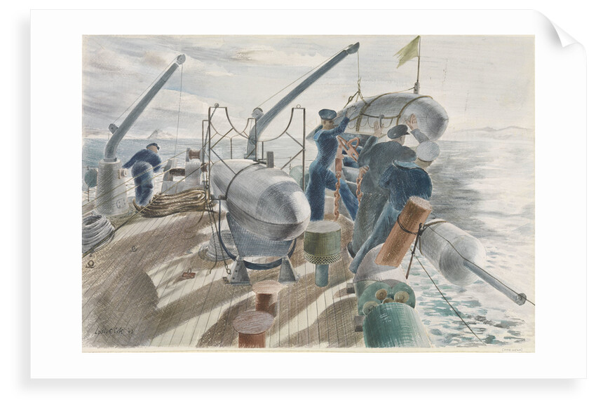Minesweeping in the Straits of Gibraltar, swinging out an Oropesa by Leslie Cole