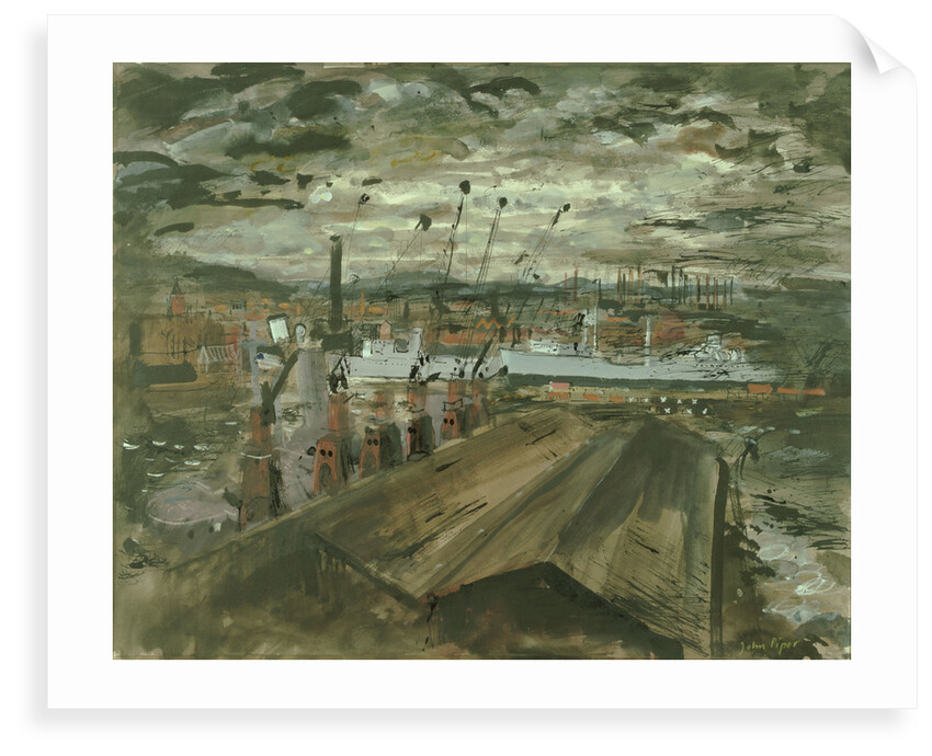 Transport ships coaling in Cardiff docks by John Piper