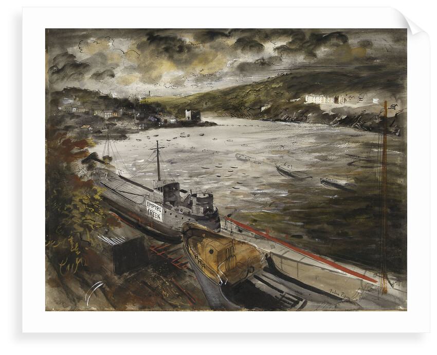 Ministry of War transport vessels in dry dock at Fowey, Cornwall by John Piper