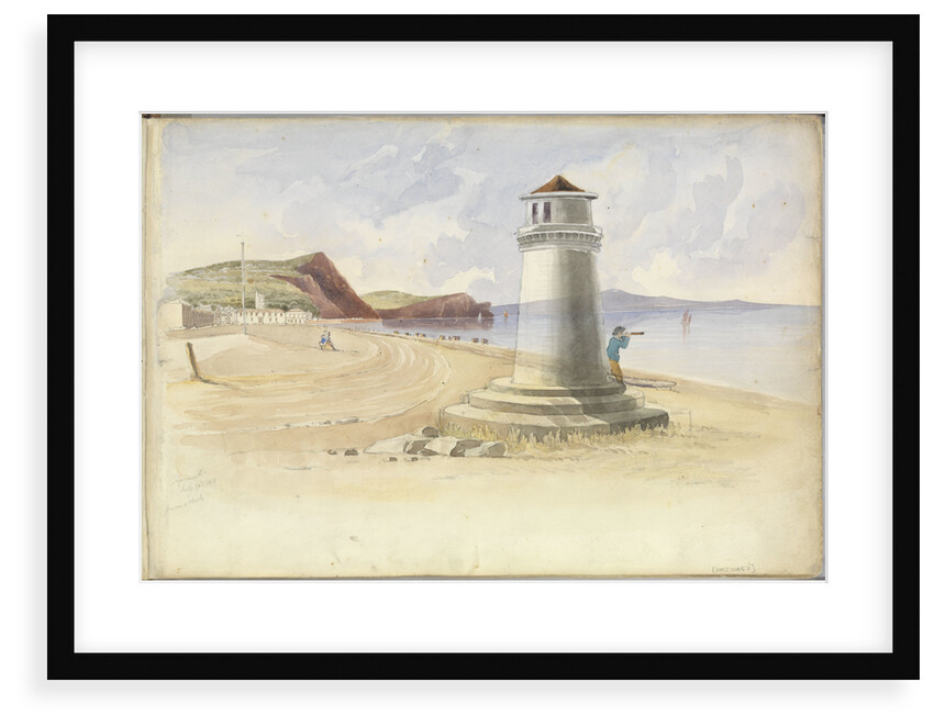 Scene at Teignmouth, with a figure looking out to sea leaning up against a beacon by George Pechell Mends
