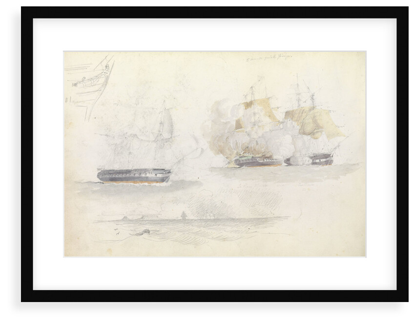 Four shipping studies, including of a frigate action by George Pechell Mends