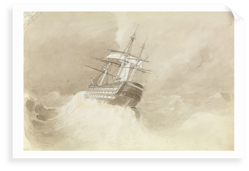 HMS 'Trafalgar' losing her rudder-head in a north-easterly gale off Malta, 1 February 1852 by George Pechell Mends