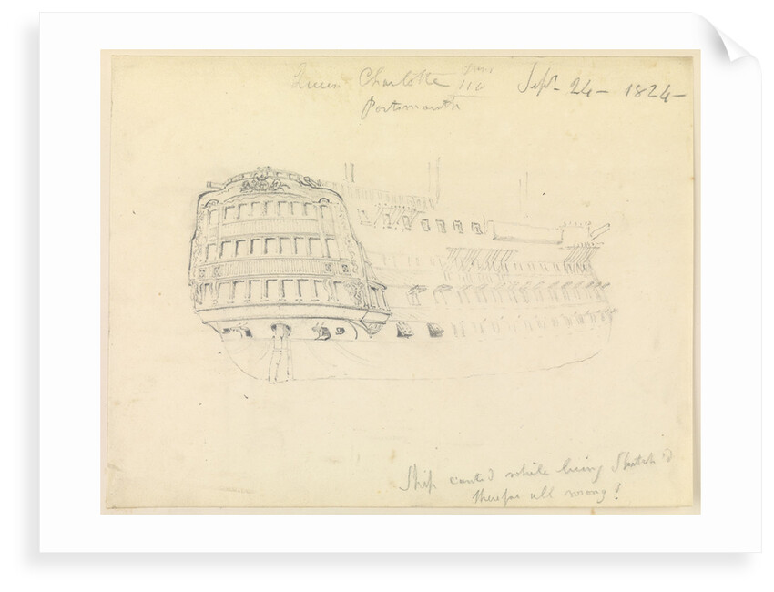 HMS 'Queen Charlotte' showing stern detail, Portsmouth, 1824 by John Christian Schetky