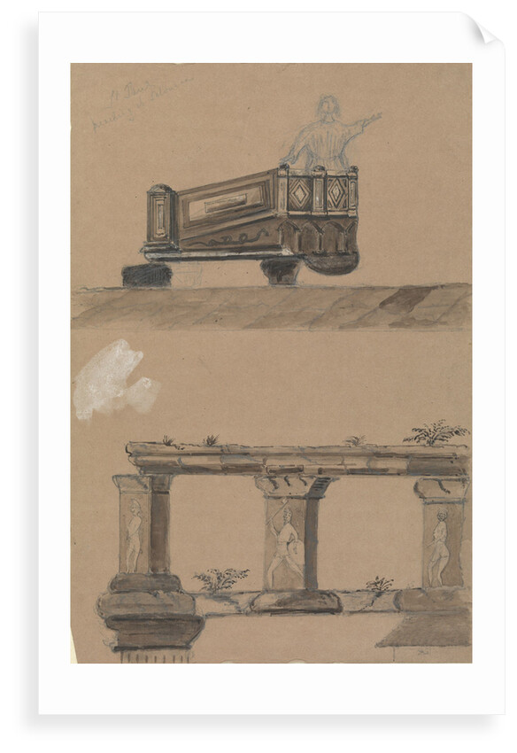 Two sketches, St Paul preaching at Solonica and architecture of an ancient gateway by Harry Edmund Edgell