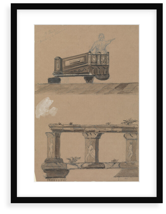 Two sketches, St Paul preaching at Solonica and architecture of an ancient gateway by Harry Edmund Edgell