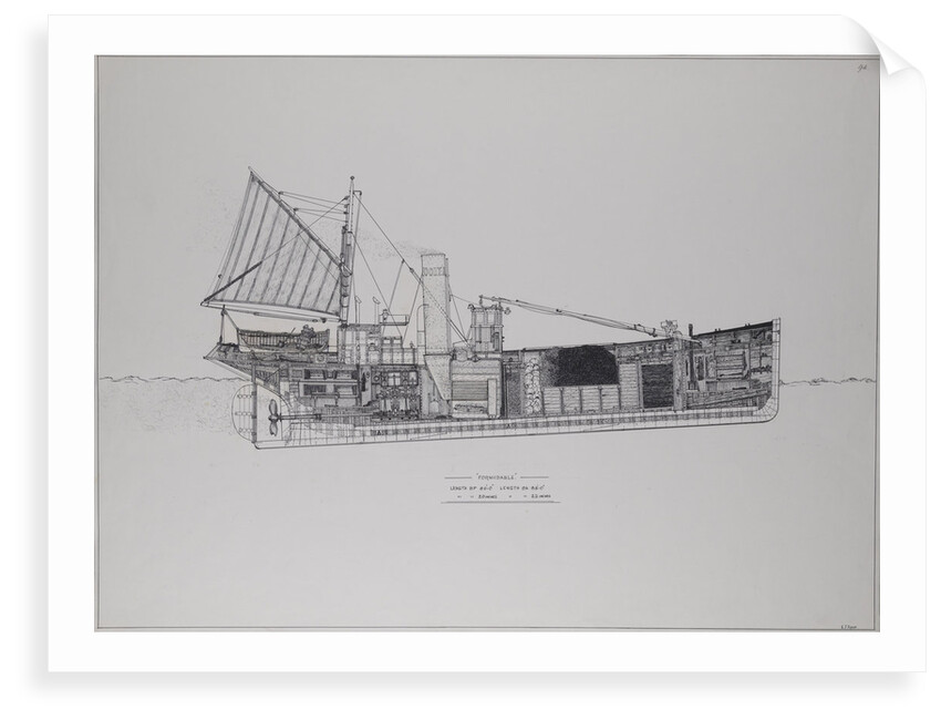 The 'Formidable', section drawing showing internal layout of a drifter by Edward J. Frost