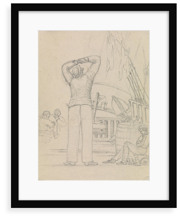 Deck scene with men relaxing and another looking up to the rigging by Robert Streatfeild