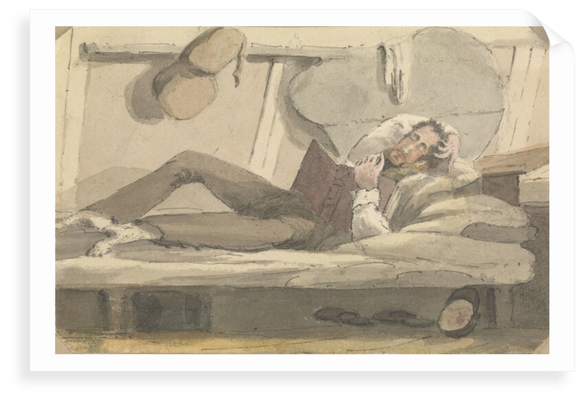 Full length view of man relaxing on a bunk reading a book by Robert Streatfeild