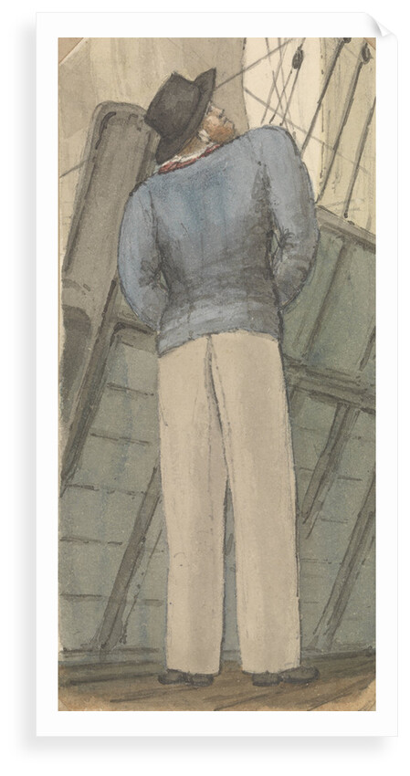 Sailor on deck looking up to the rigging by Robert Streatfeild