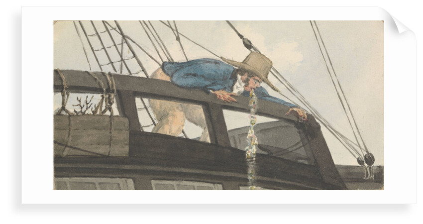 Deck scene, man being seasick over the ship's rail by Robert Streatfeild