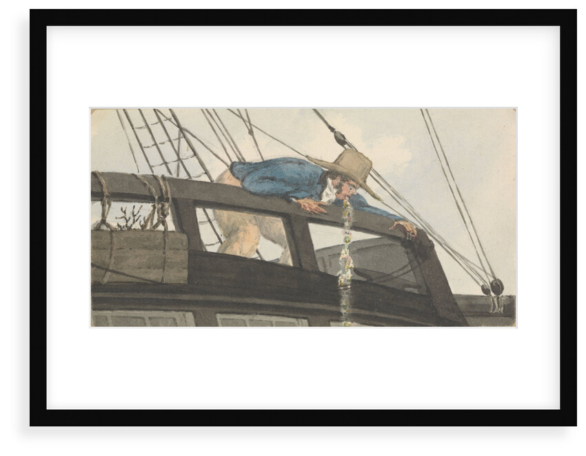 Deck scene, man being seasick over the ship's rail by Robert Streatfeild