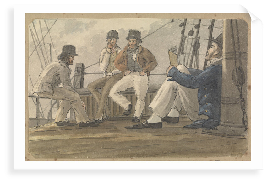 Four sailors relaxing on deck, one reading by Robert Streatfeild