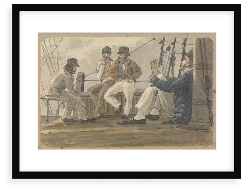 Four sailors relaxing on deck, one reading by Robert Streatfeild