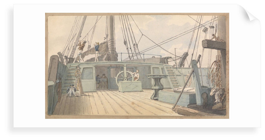 Deck scene, with man at the wheel, and another two taking sextant readings by Robert Streatfeild