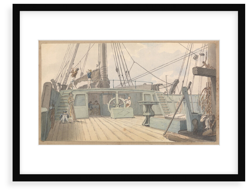 Deck scene, with man at the wheel, and another two taking sextant readings by Robert Streatfeild