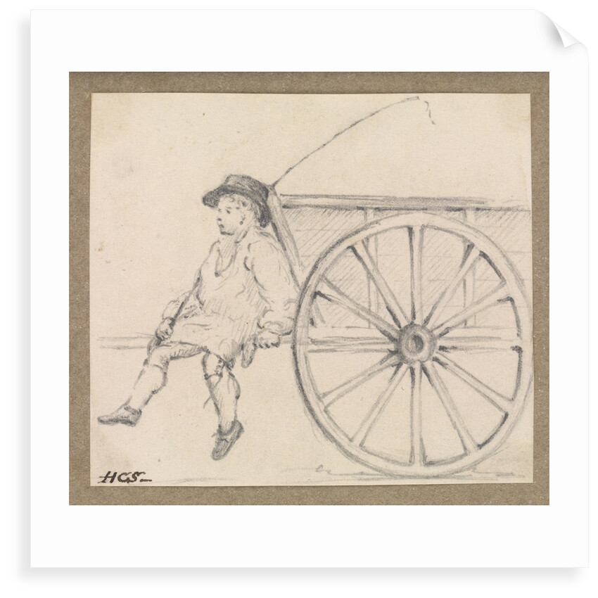 Small sketch of a farm-hand sitting on a cart by Robert Streatfeild