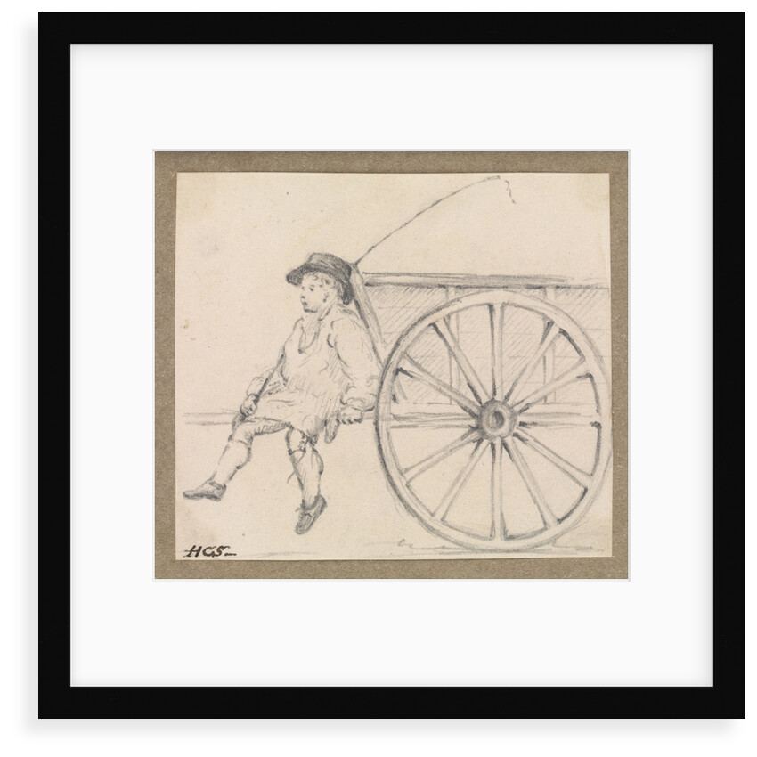 Small sketch of a farm-hand sitting on a cart by Robert Streatfeild