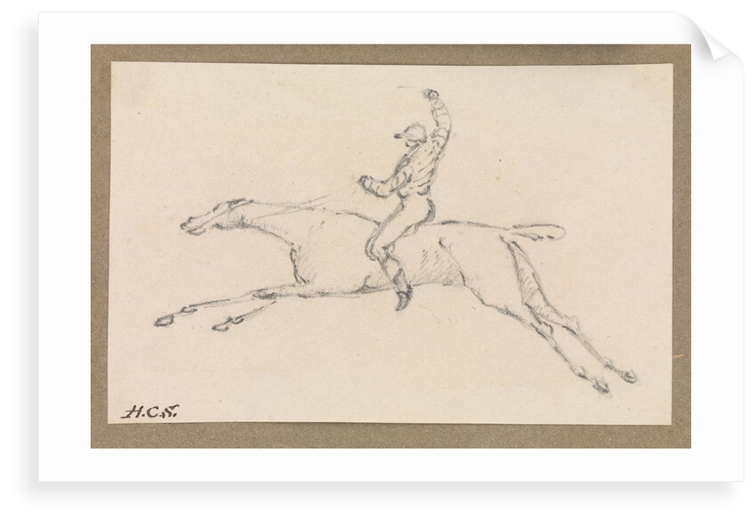 Small sketch of a jockey on a galloping racehorse by Robert Streatfeild