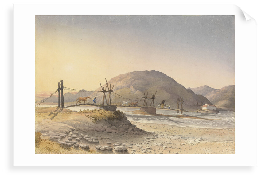 Suspension Bridge of hide thongs (but repaired with chain) over the Maypu, five leagues south of Santiago, Chile, Jany 11th 1851 by Edward Gennys Fanshawe