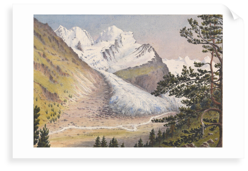 Piz Bernina, Scerscen, Roseg... Sella & Gluschaint and Tschierva &... Roseg Glaciers from the path leading to Alp Ota, 1880 [Switzerland] by Edward Gennys Fanshawe