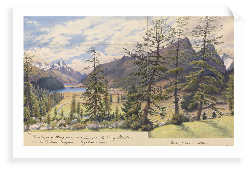 The villages of Silvaplana and Campfer, the Lake of Silvaplana and the Piz della Margna, Engadine [with] The Piz Julier, 1880 [Switzerland] by Edward Gennys Fanshawe